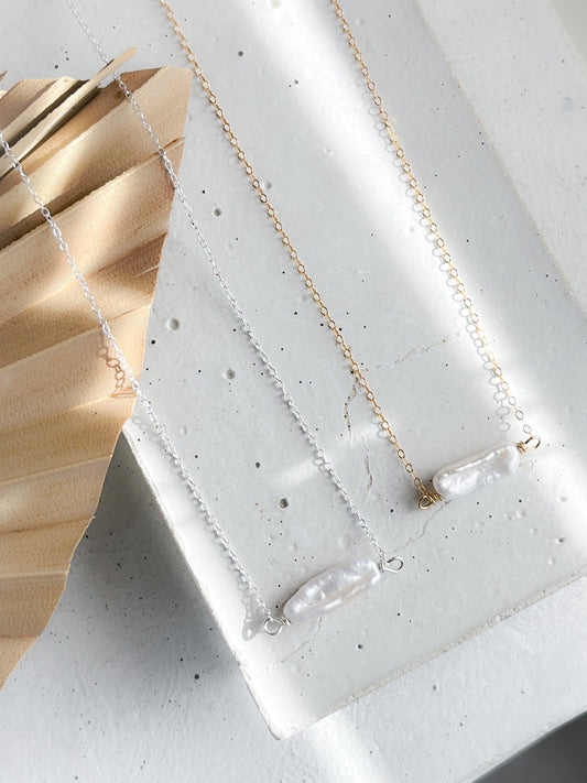SAMPLE SALE - Sterling Silver & Gold Vermeil Biwa Freshwater Pearl Chain Necklace