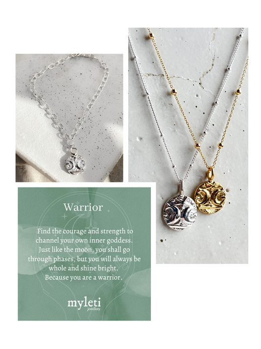 Sterling Silver & Gold Vermeil Warrior Coin Necklace & Bracelet Set