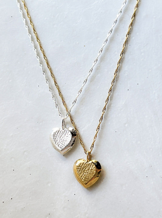 Sterling Silver & Gold Vermeil Organic Textured Heart Pendant Necklace