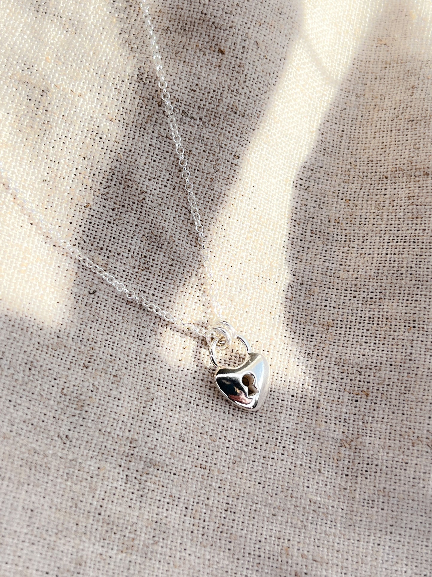 Sterling Silver Heart Padlock Charm Necklace
