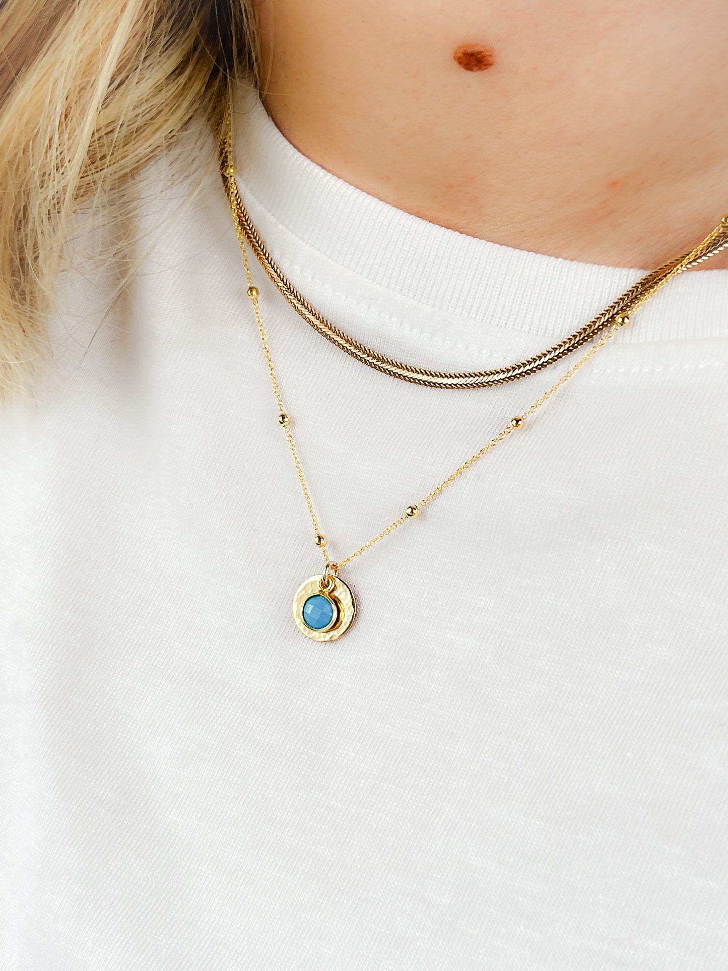 Sterling Silver & Gold Vermeil Blue Turquoise Charm Coin Necklace