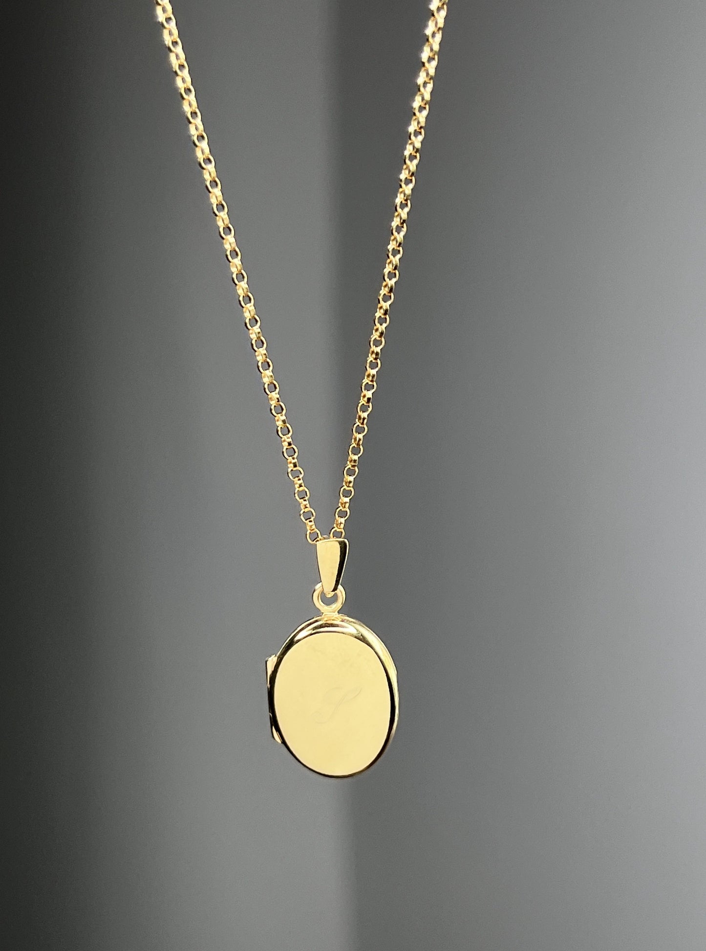Gold Vermeil Oval Locket Necklace With Initial Engraving