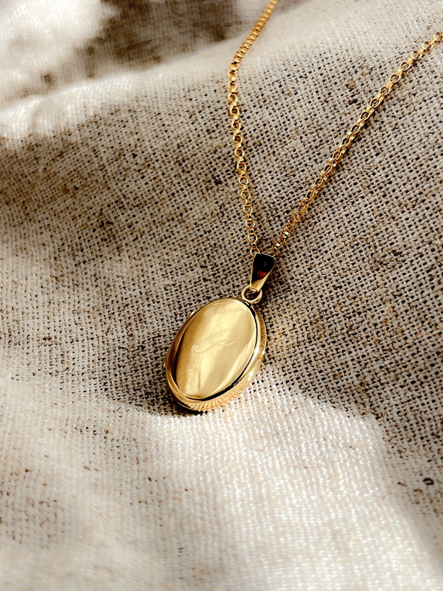 Gold Vermeil Oval Locket Necklace With Initial Engraving
