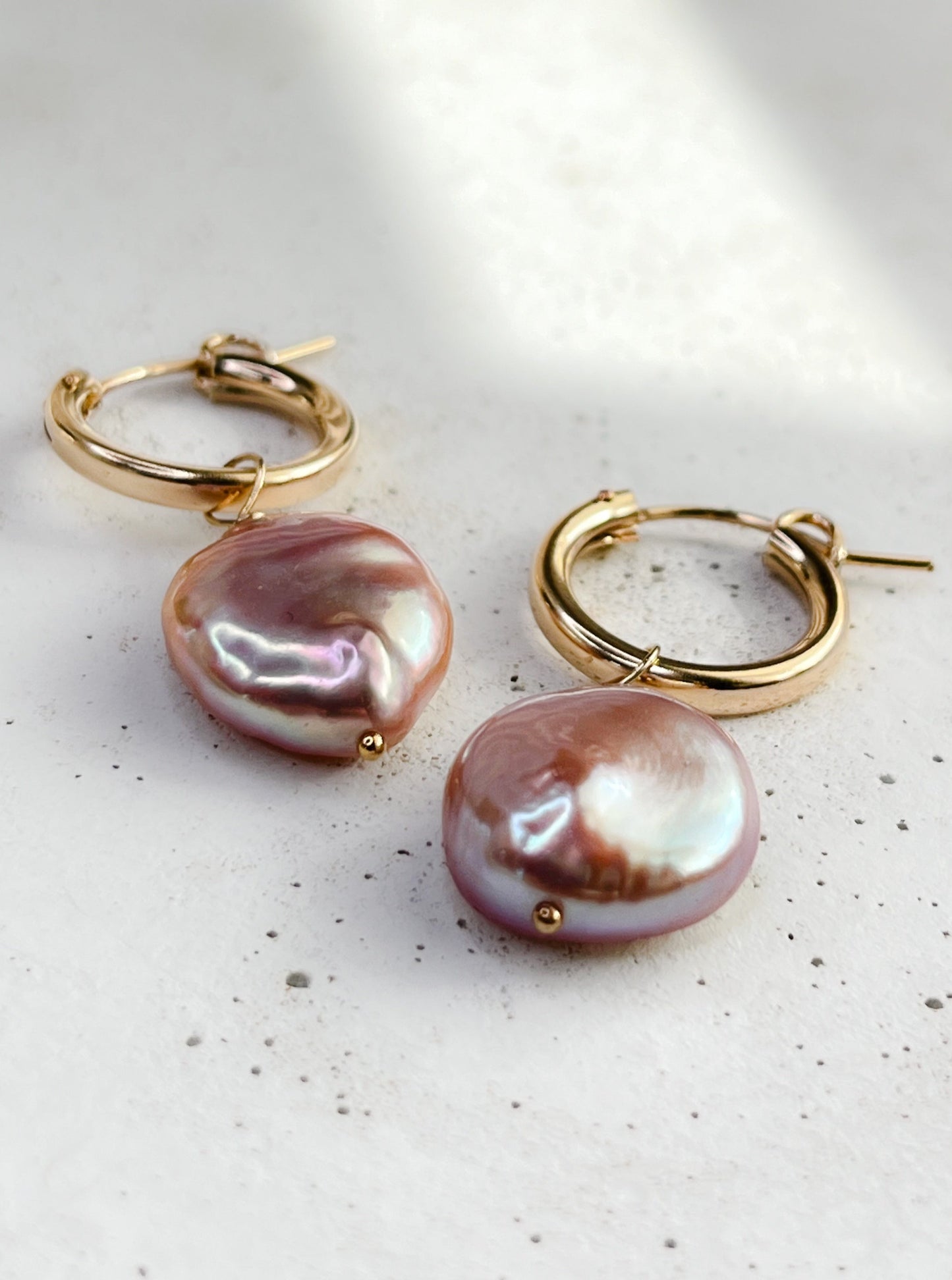 Gold Vermeil & Lavender Metallic Freshwater Pearl Hoop Earrings