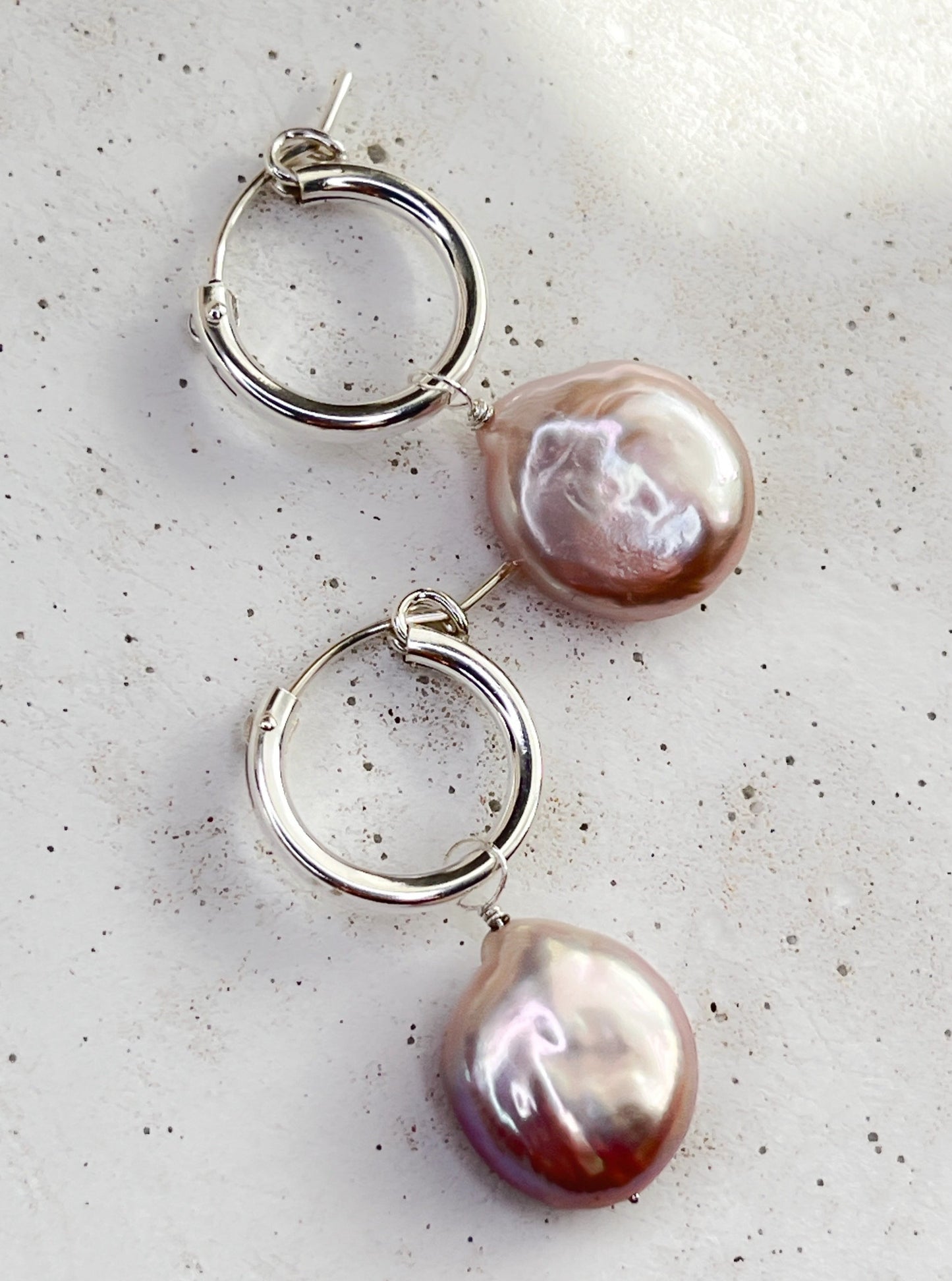Sterling Silver & Lavender Metallic Freshwater Pearl Hoop Earrings
