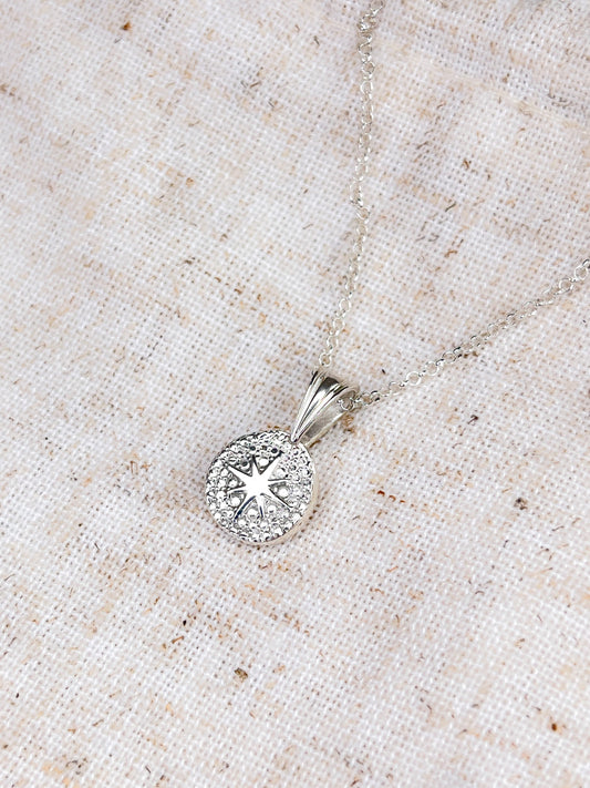 SAMPLE SALE - Sterling Silver North Star Oval Pendant Necklace