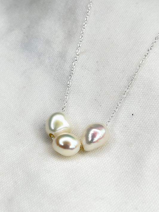 SAMPLE SALE - Sterling Silver Threaded Freshwater Pearl Necklace