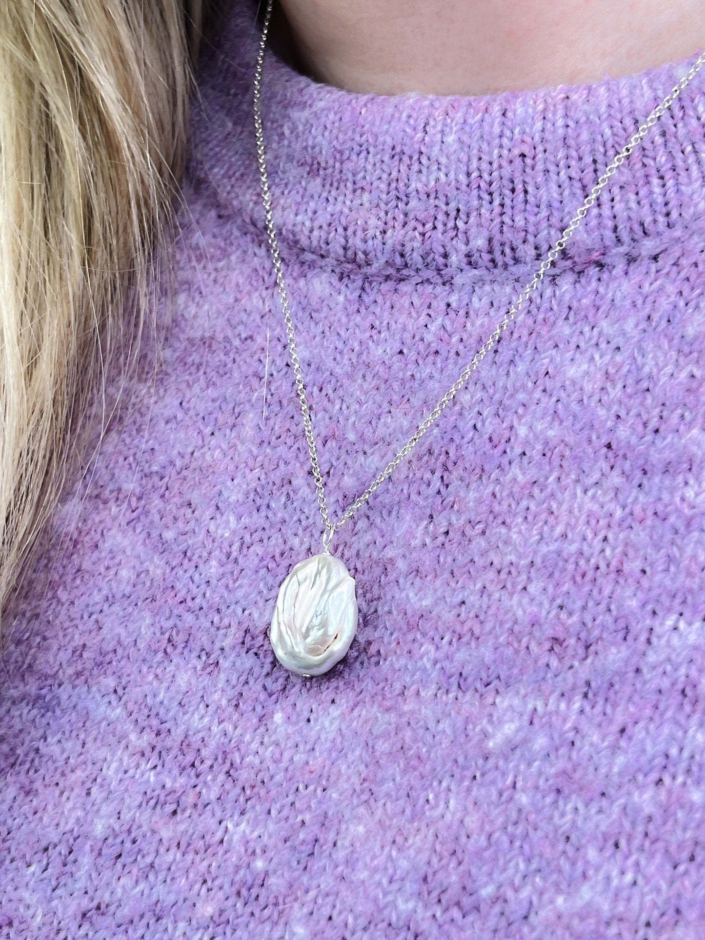 SAMPLE SALE - Sterling Silver Large Baroque Freshwater Pearl Necklace