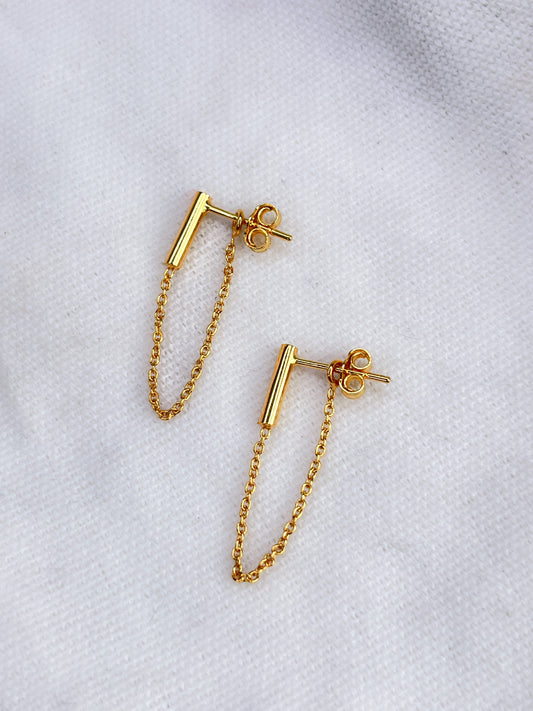 SAMPLE SALE - Gold Vermeil Bar and Chain Stud Earrings