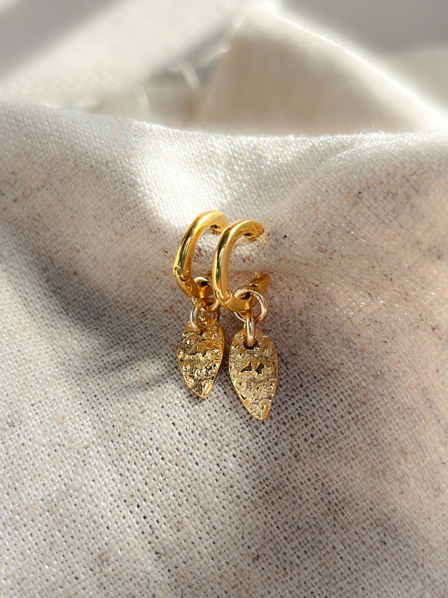 Gold Vermeil Falling Petal Huggie Hoop Earrings