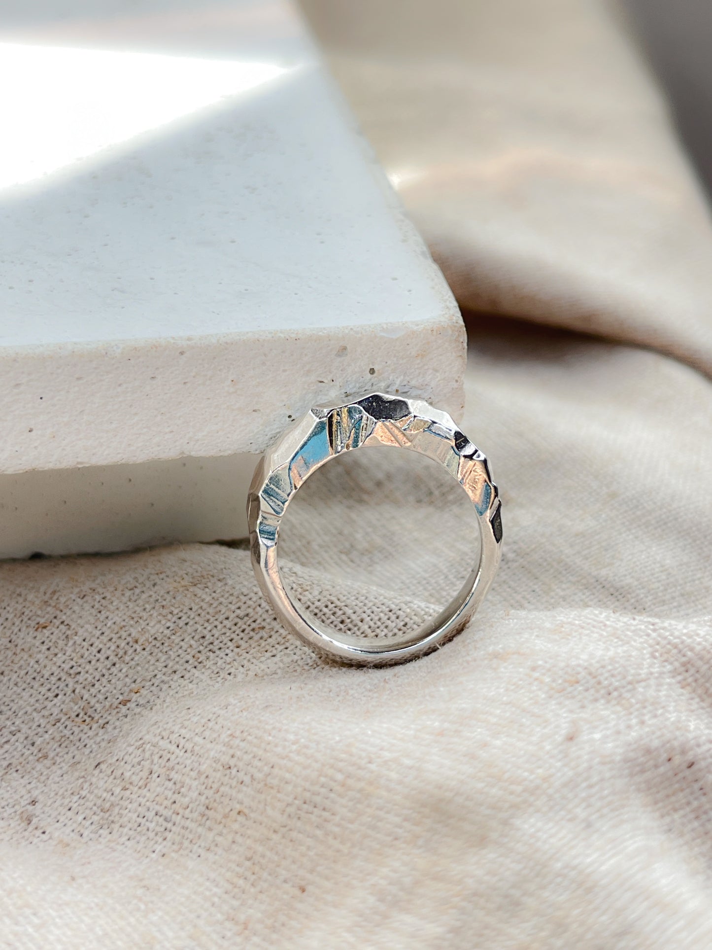 Sterling Silver Light Catcher Faceted Ring