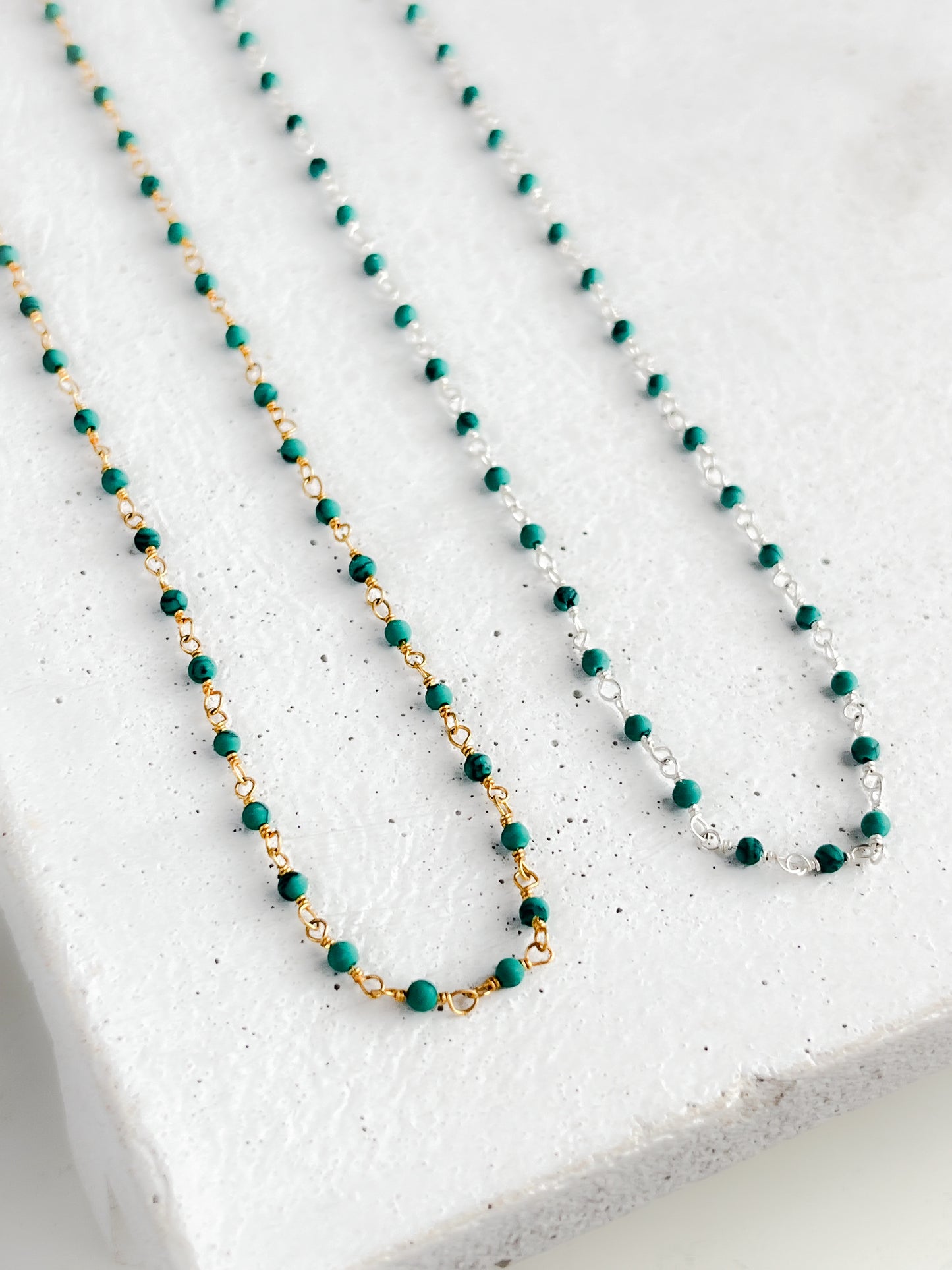 Sterling Silver & Gold Vermeil Green Turquoise Beaded Chain Necklace