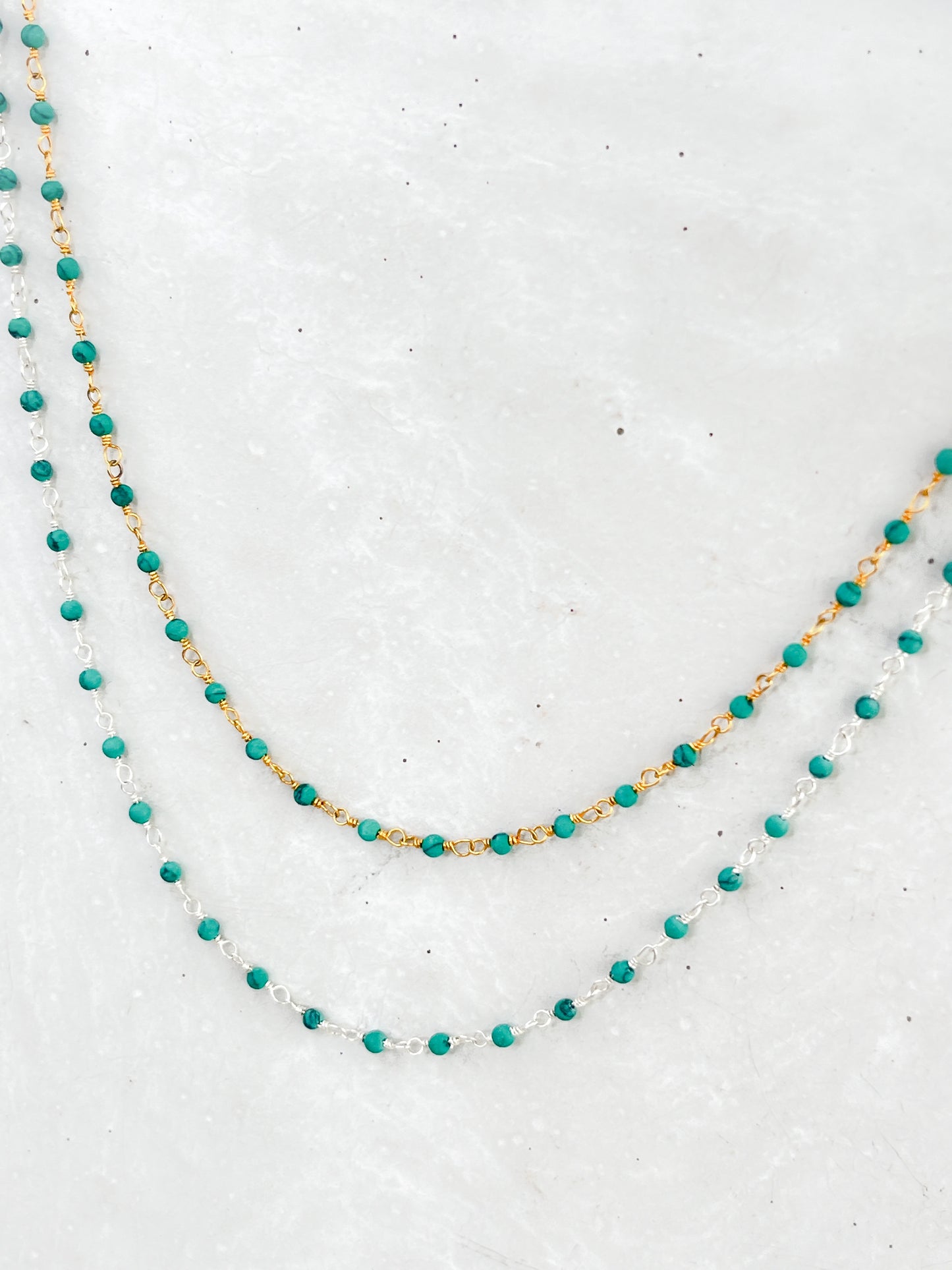 Sterling Silver & Gold Vermeil Green Turquoise Beaded Chain Necklace