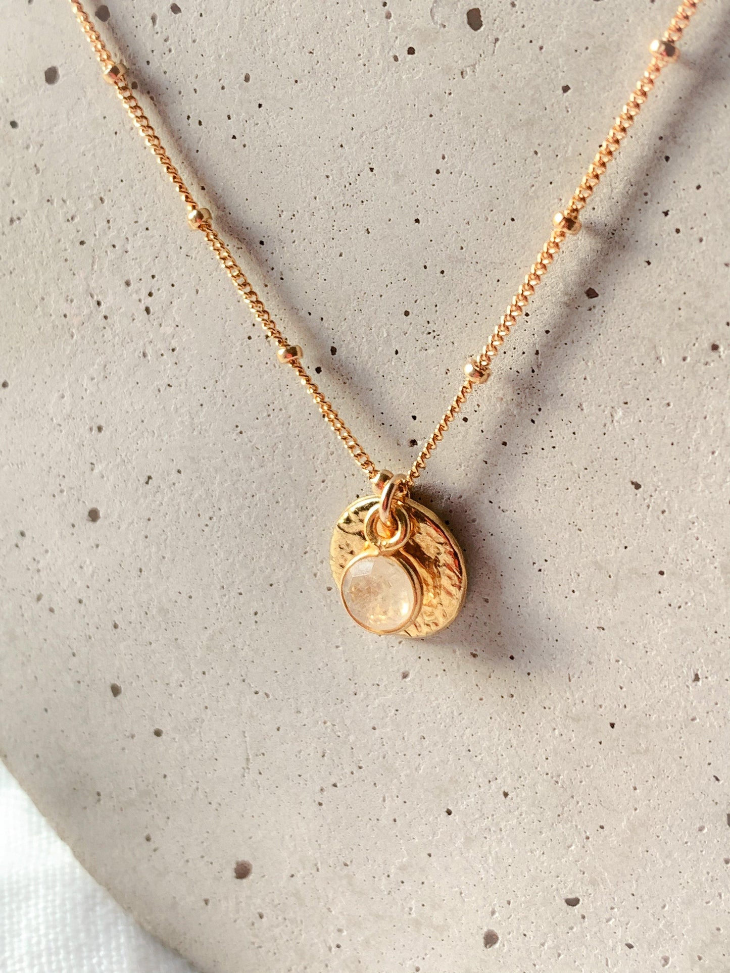 Gold Vermeil Moonstone Charm Coin Necklace - Myleti Jewellery