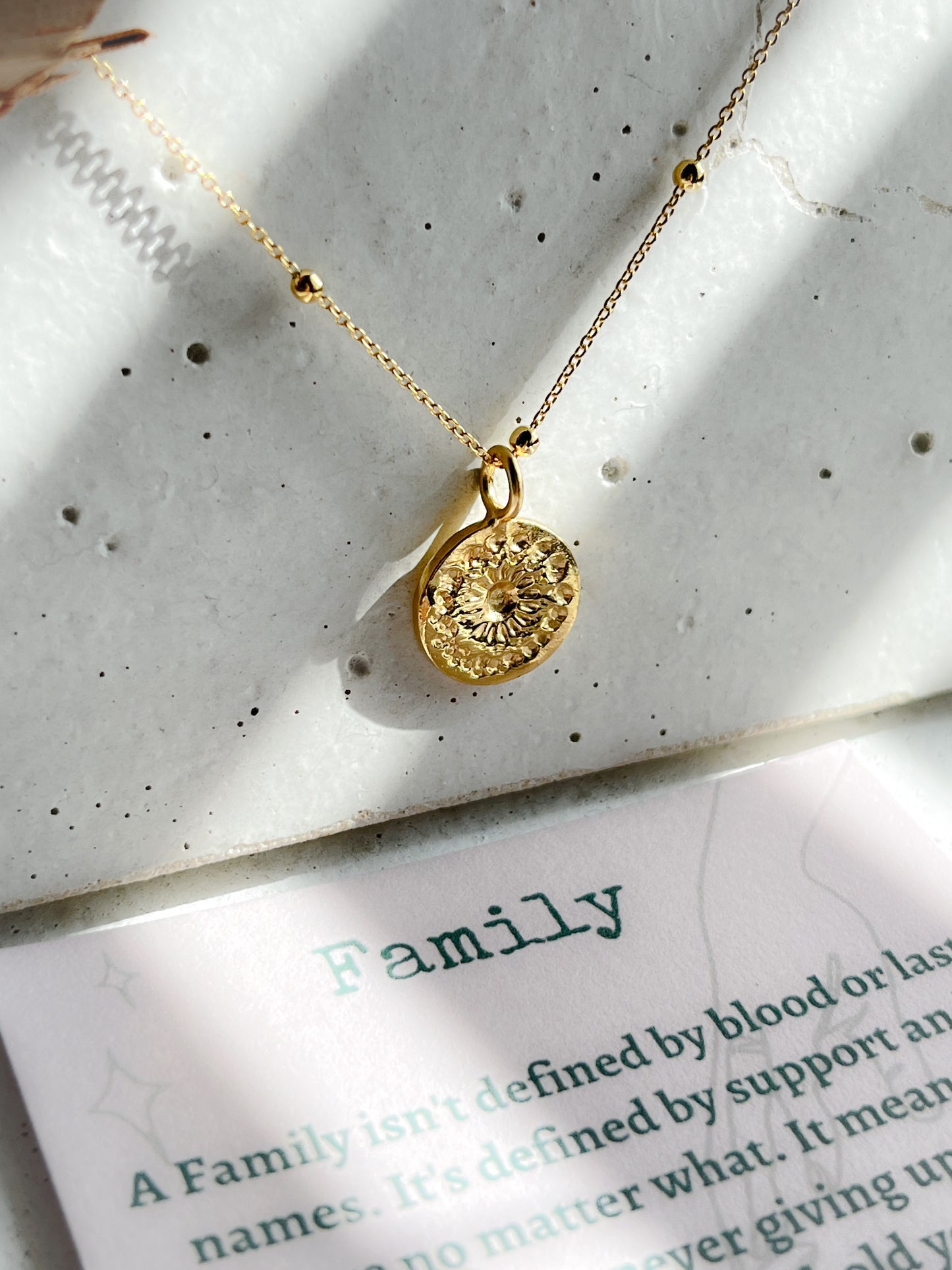 Sterling Silver & Gold Vermeil Family Affirmation Coin Necklace