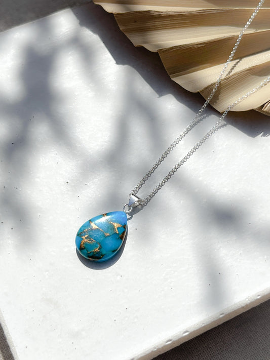 Sterling Silver Copper Turquoise Teardrop Pendant - Myleti Jewellery