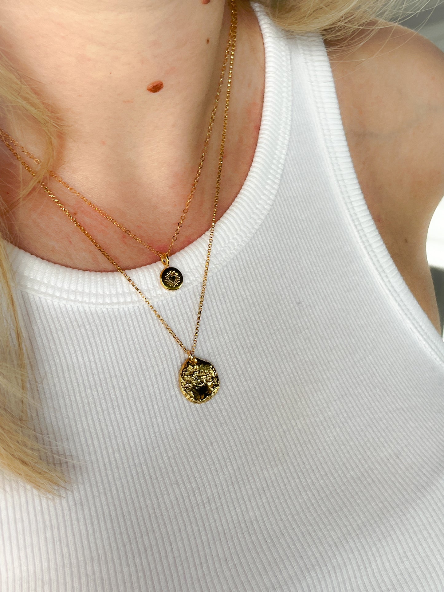 Handmade Eco Sterling Silver and Gold Vermeil Organic Molten Coin Necklace - Myleti Jewellery
