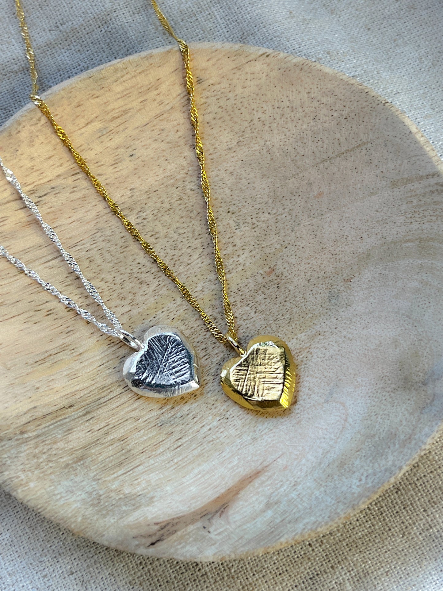 Sterling Silver & Gold Vermeil Organic Textured Heart Pendant Necklace