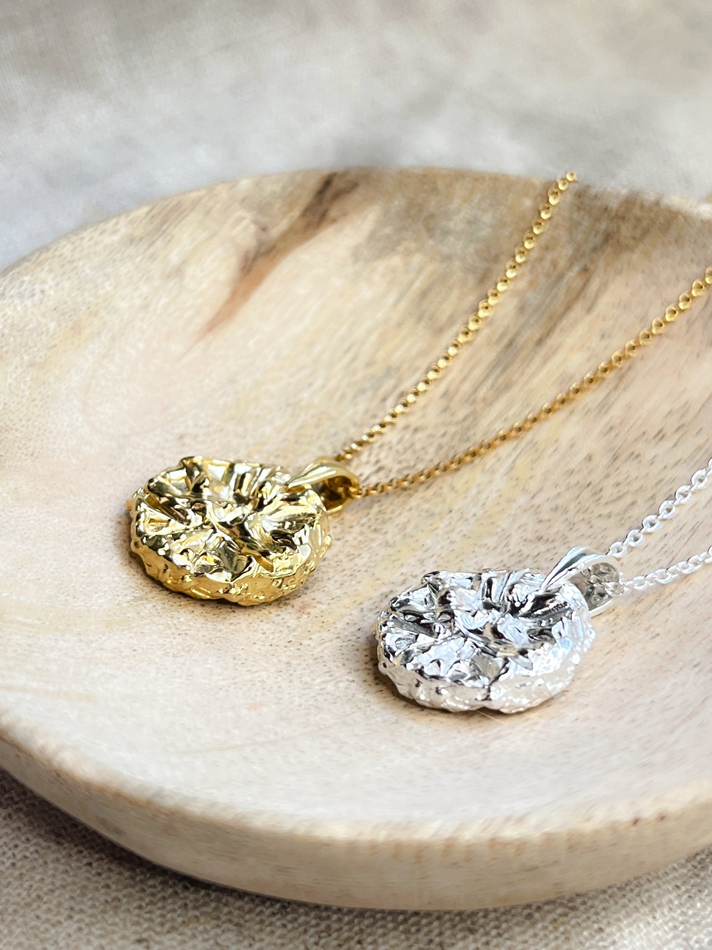 Sterling Silver & Gold Vermeil Large Botanical Coin Pendant Necklace