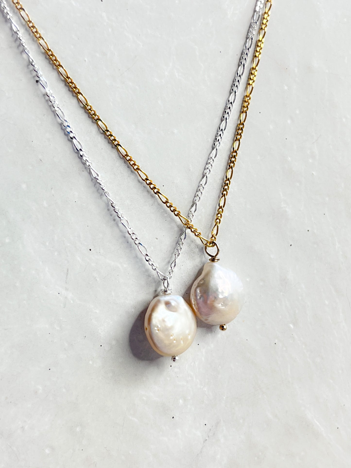 Sterling Silver & Gold Vermeil Freshwater Coin Pearl Pendant Necklace