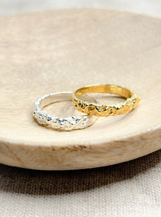 Sterling Silver & Gold Vermeil Elegant Molten Band Ring