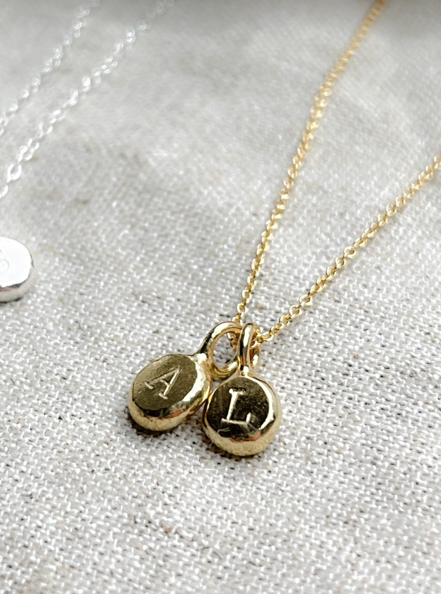Sterling Silver & Gold Vermeil Pebble Personalised Initial Necklace