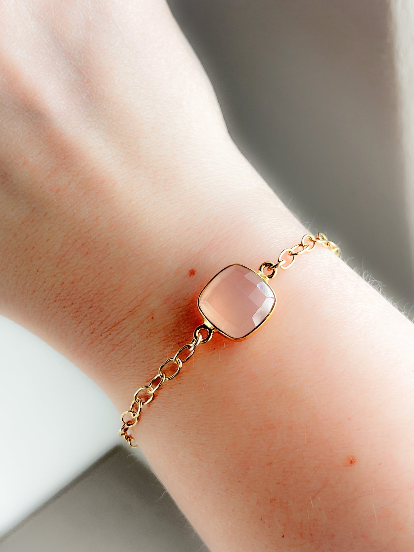 SAMPLE SALE - Gold Vermeil Pink Chalcedony Gemstone Bracelet