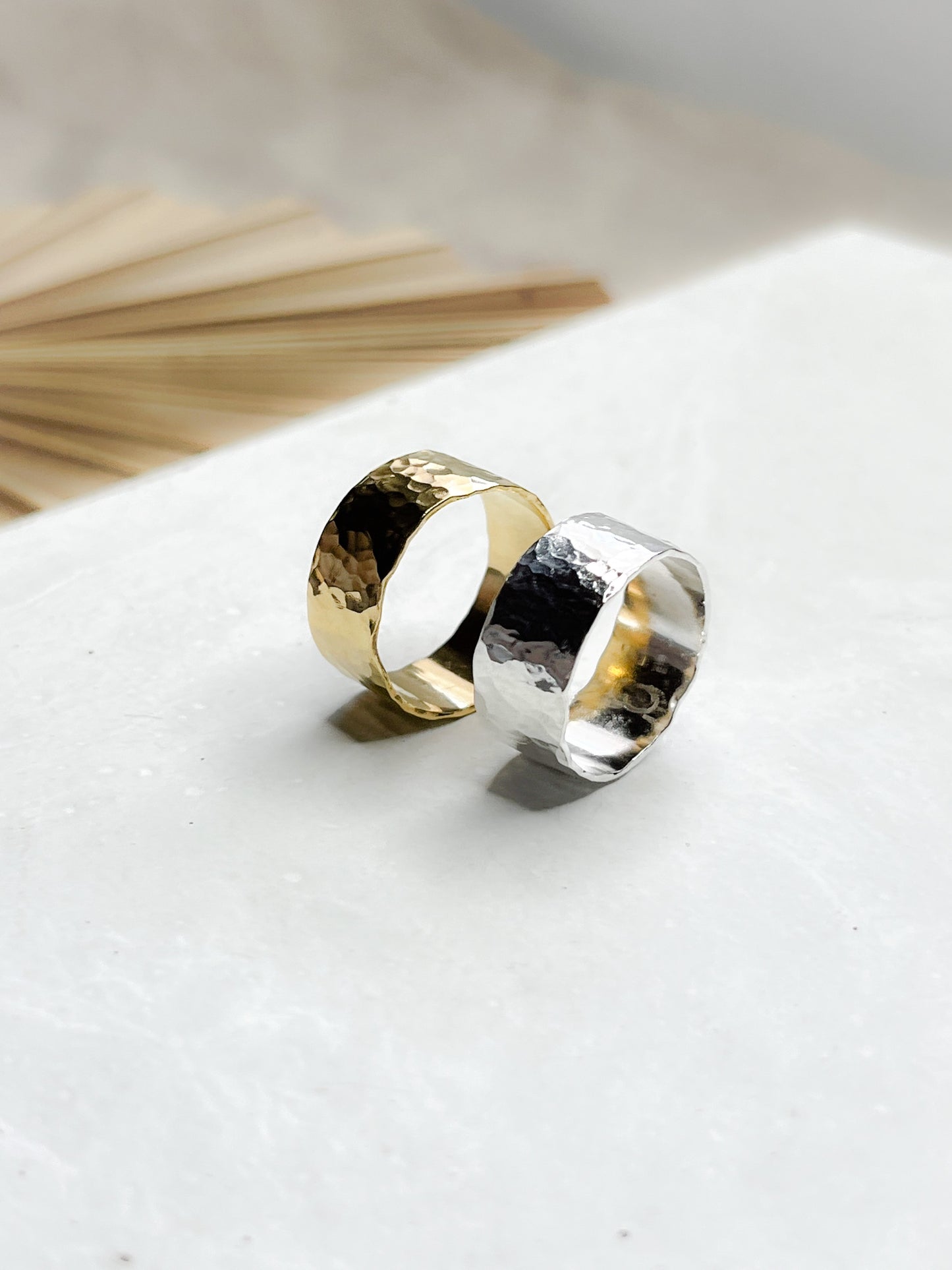 Sterling Silver & Gold Vermeil Wide Hammered Statement Band Ring