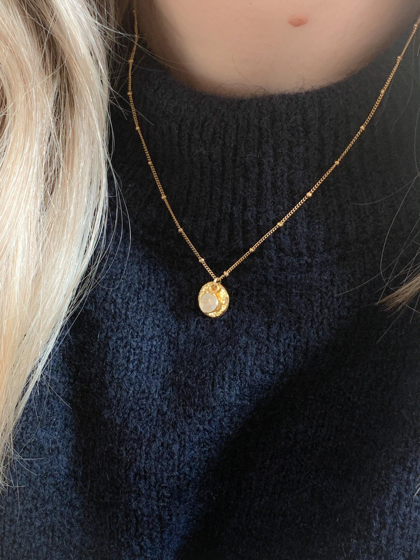 Gold Vermeil Moonstone Charm Coin Necklace - Myleti Jewellery